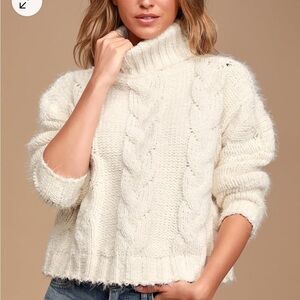 Sage the Label Celestial Ivory Cable Knit Turtleneck Sweater medium